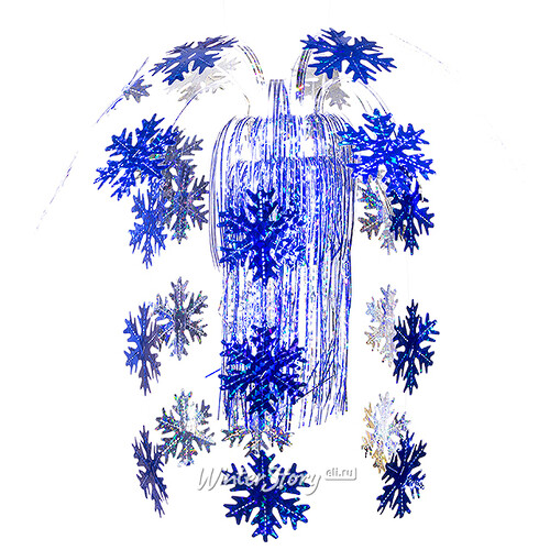 Потолочное украшение Фонтан Снежинки 75*30 см, фольга, серебряный голографический с синим Holiday Classics