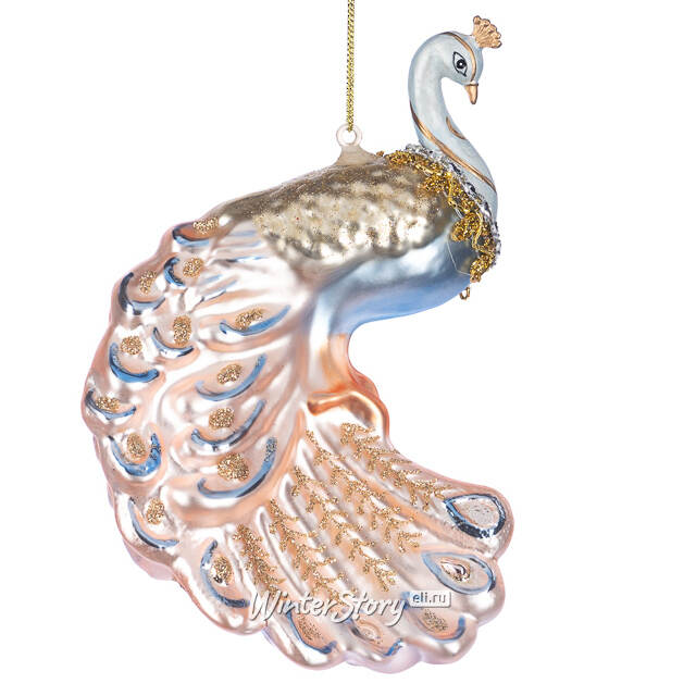 Стеклянная елочная игрушка Жемчужный Павлин - 14 см Goodwill