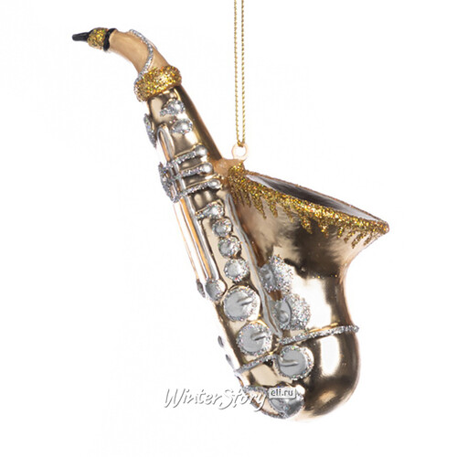 Стеклянная елочная игрушка Саксофон - Music Time 14 см, подвеска Goodwill