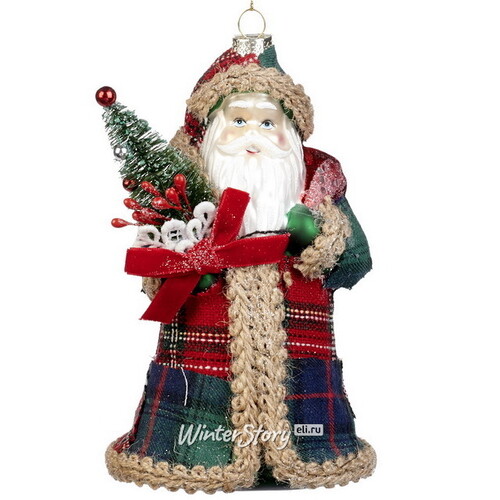 Стеклянная елочная игрушка Санта в Тартане 20 см, подвеска Goodwill