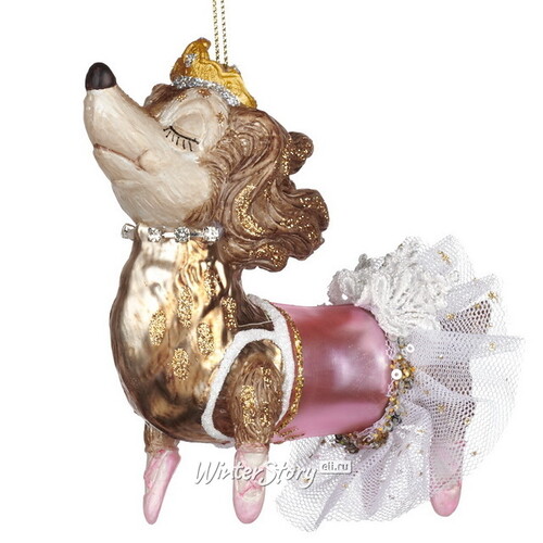 Стеклянная елочная игрушка Собачка Милкивэй - Принцесса Фьордского балета 13 см, подвеска Goodwill