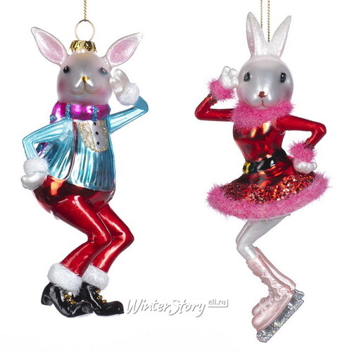 Набор стеклянных елочных игрушек Кролики Монти и Коди 17 см, 2 шт, подвеска Goodwill