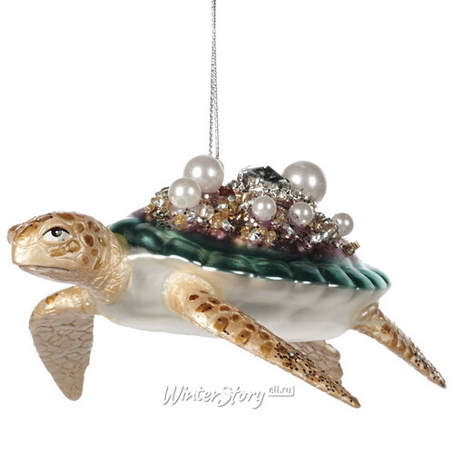 Стеклянная елочная игрушка Черепаха Консуэлла - Жемчужное Море 13 см, подвеска Goodwill