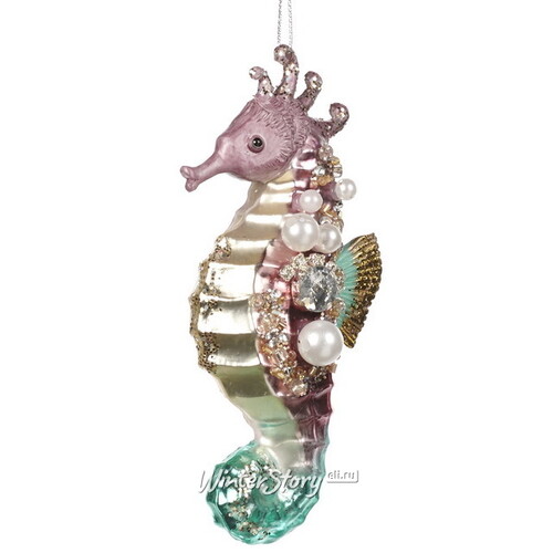 Стеклянная елочная игрушка Морской Конек Энтони - Жемчужное Море 13 см, подвеска Goodwill
