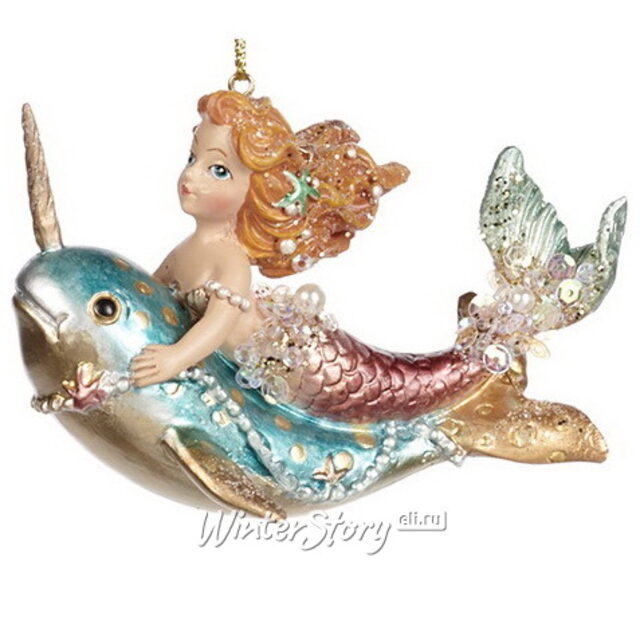 Елочная игрушка Русалка Констанца на нарвале - Prezioso Mare 11 см, подвеска Goodwill (Гудвилл)