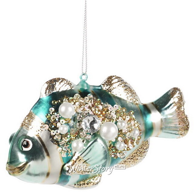 Стеклянная елочная игрушка Рыбка Кэйталин - Prezioso Mare 13 см голубая, подвеска Goodwill