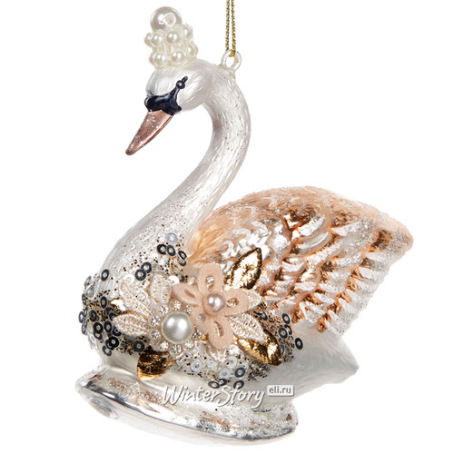 Стеклянная ёлочная игрушка Лебедь из Жемчужного царства 10 см, подвеска Goodwill