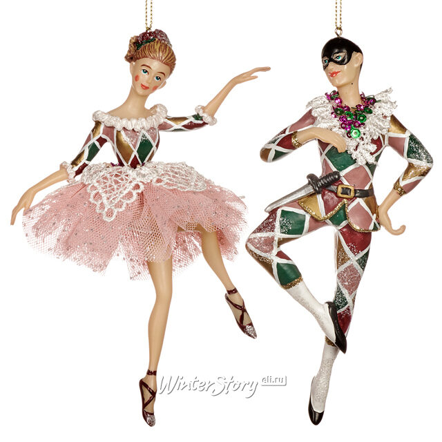 Набор елочных украшений Коломбина и Арлекин - Карнавал Виареджо 17 см, 2 шт, подвеска Goodwill