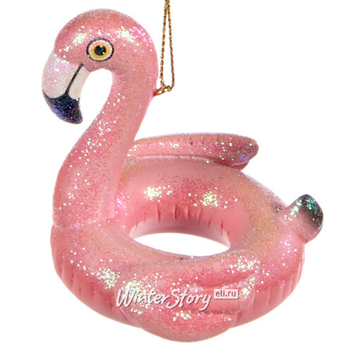 Ёлочная игрушка Круг для плавания - Розовый Фламинго 9 см, подвеска Goodwill