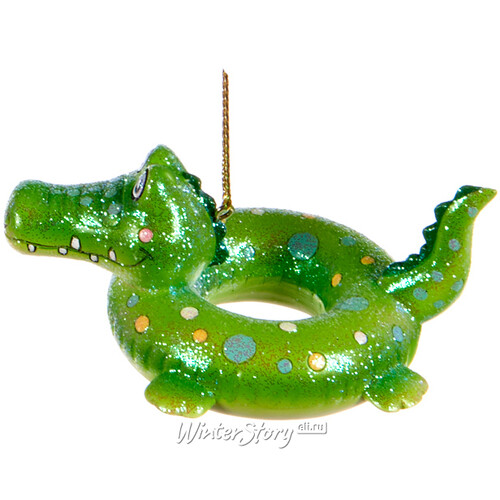 Ёлочная игрушка Круг для плавания - Зелёный Крокодил 9 см, подвеска Goodwill
