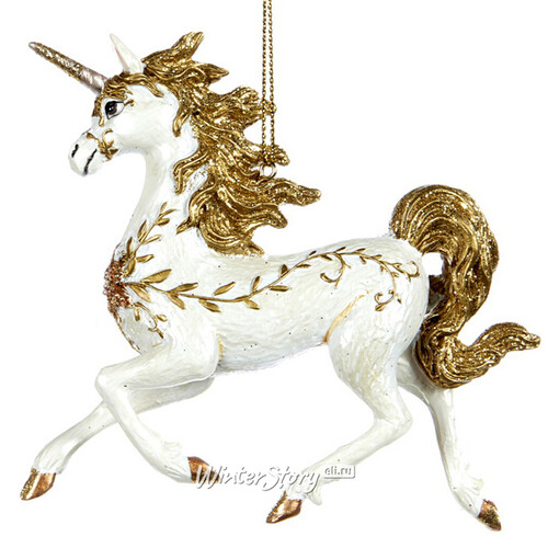 Елочная игрушка Цветочная Лошадка - Единорог 11 см с золотой гривой, подвеска Goodwill