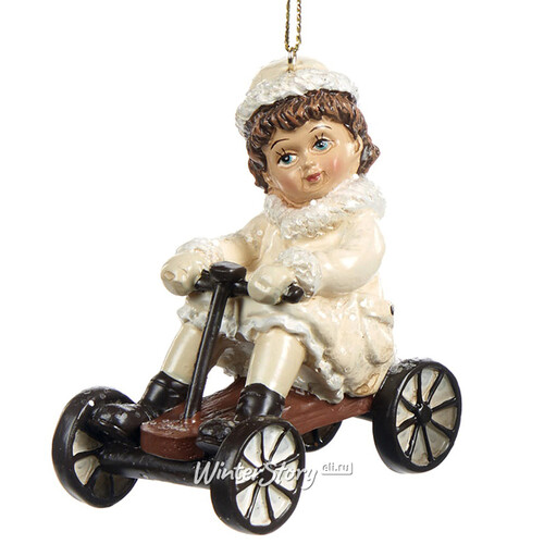 Елочная игрушка Девочка на ретро-велосипеде 10 см, подвеска Goodwill
