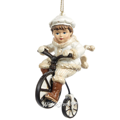 Елочная игрушка Мальчик на ретро-велосипеде 10 см, подвеска Goodwill