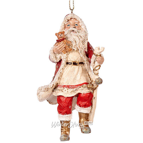Елочная игрушка Санта с коричневым медвежонком 11 см, подвеска Goodwill