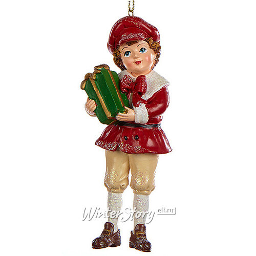Елочная игрушка Малыши в Бордовом Костюме с Подарком - Мальчик 12 см, подвеска Goodwill