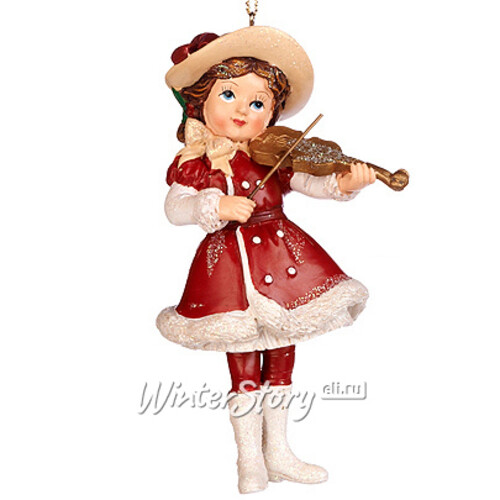 Елочная игрушка Малыши в Бордовом Костюме с Музыкальными Инструментами - Девочка 12 см, подвеска Goodwill