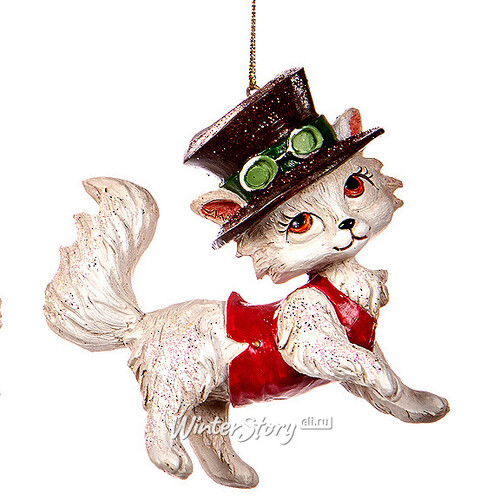 Елочное украшение "Жемчужный котенок" в черной шляпе, 9 см, подвеска Goodwill