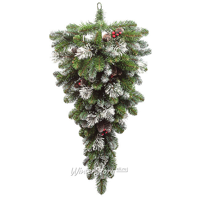 Хвойное украшение Капля Фьюжн Заснеженная с ягодами и шишками 90 см, ЛЕСКА + ПВХ + ЛИТАЯ Царь Елка