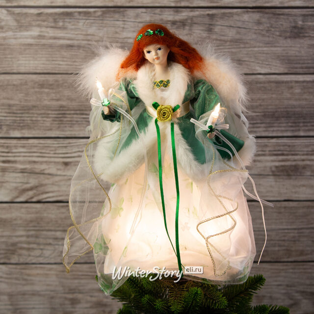 Светящаяся верхушка на елку Ангел - Ирландское Рождество 30 см, 10 теплых белых микроламп Kurts Adler