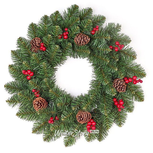 Венок Боярский 50 см с шишками и ягодами, ПВХ Max Christmas (Макс Кристмас)
