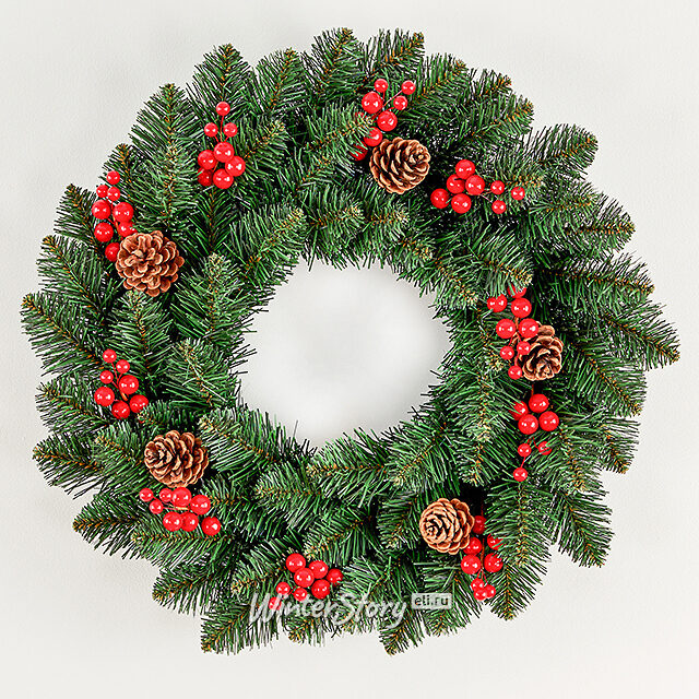 Венок Боярский 50 см с шишками и ягодами, ПВХ Max Christmas (Макс Кристмас)