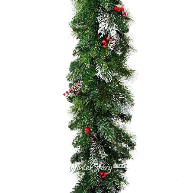 Хвойная гирлянда Фьюжн Заснеженная с ягодами и шишками 270*30 см, ЛЕСКА + ПВХ Царь Елка