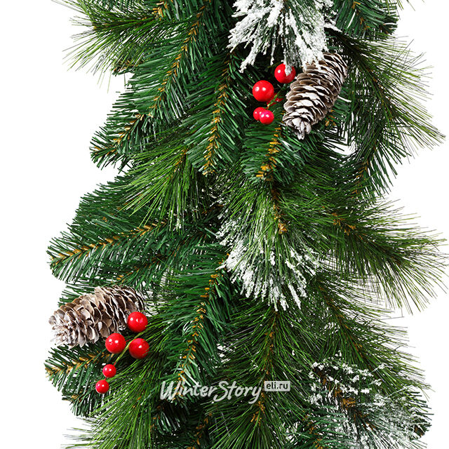 Хвойная гирлянда Фьюжн Заснеженная с ягодами и шишками 270*30 см, ЛЕСКА + ПВХ Царь Елка