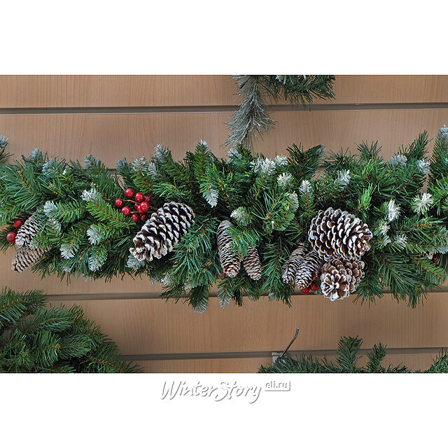 Сваг Сказка заснеженный 270 см с шишками и ягодами, ПВХ National Tree Company