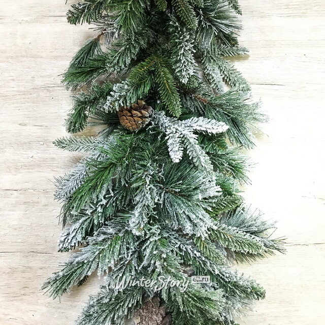 Хвойная гирлянда с шишками Ice Queen 500*36 см заснеженная, ЛИТАЯ+ПВХ+ЛЕСКА Forest Market