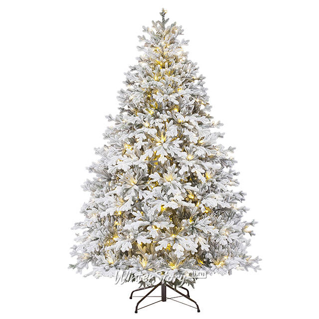 Искусственная елка с лампочками Веста заснеженная 230 см, теплые белые лампы, ЛИТАЯ 100% ElkaDe