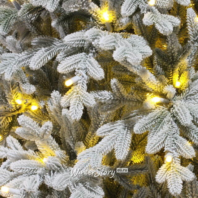 Искусственная елка с лампочками Веста заснеженная 230 см, теплые белые лампы, ЛИТАЯ 100% ElkaDe