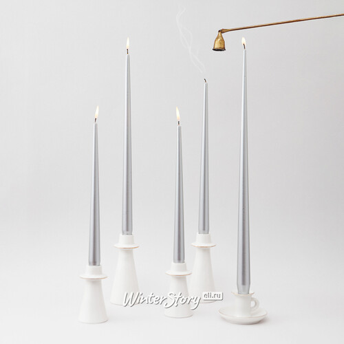 Высокие свечи Андреа Velvet 40 см, 10 шт, серебряные Candleslight