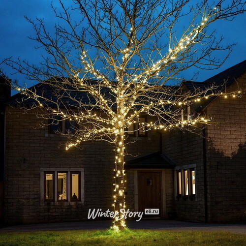 Гирлянды на дерево Клип Лайт Quality Light 30 м, 300 теплых белых LED, с холодным мерцанием, прозрачный ПВХ, IP44 BEAUTY LED