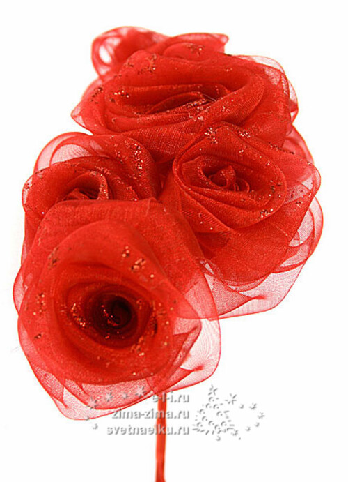 Букет красных роз из органзы, 6х5,5см