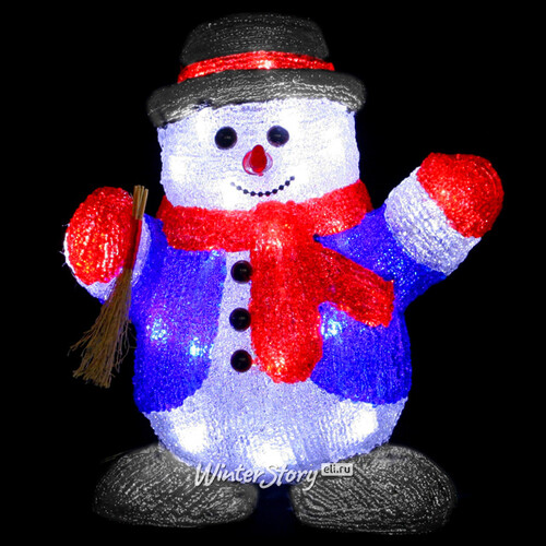 Светящийся Снеговик с веником 30 см, 40 холодных белых LED, акрил, IP44 Торг Хаус