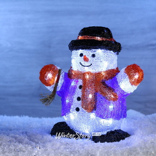 Светящийся Снеговик с веником 30 см, 40 холодных белых LED, акрил, IP44 Торг Хаус
