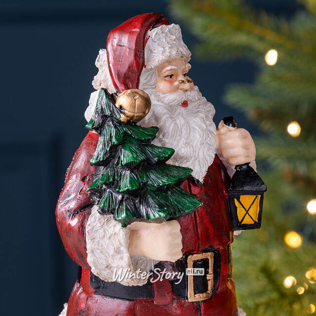Новогодняя фигурка Санта Клаус с фонариком и елочкой 20 см Due Esse Christmas