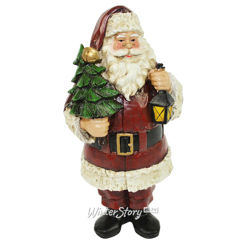 Новогодняя фигурка Санта Клаус с фонариком и елочкой 20 см Due Esse Christmas