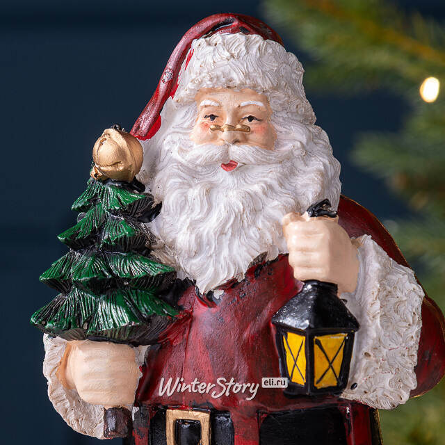 Новогодняя фигурка Санта Клаус с фонариком и елочкой 20 см Due Esse Christmas