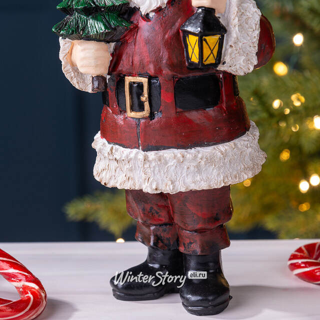 Новогодняя фигурка Санта Клаус с фонариком и елочкой 20 см Due Esse Christmas