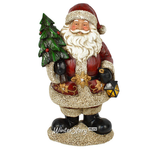 Новогодняя фигурка Санта с елочкой и фонариком 29 см Due Esse Christmas