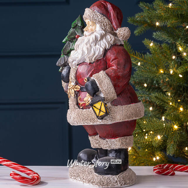 Новогодняя фигурка Санта с елочкой и фонариком 29 см Due Esse Christmas