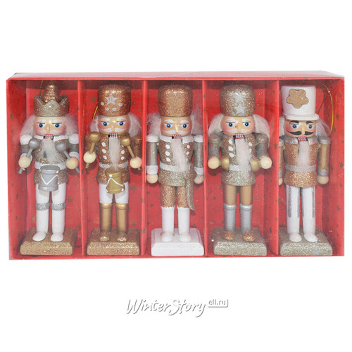 Набор елочных игрушек Щелкунчик - Royal Soldiers 13 см серебристый, 5 шт, подвеска Due Esse Christmas
