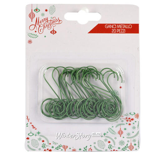 Крючки для елочных игрушек Robinwood 4 см, 20 шт, зеленые Due Esse Christmas
