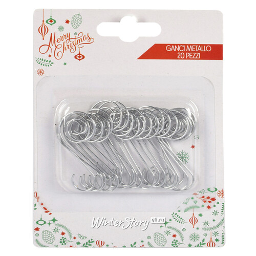 Крючки для елочных игрушек Robinwood 4 см, 20 шт, серебряные Due Esse Christmas