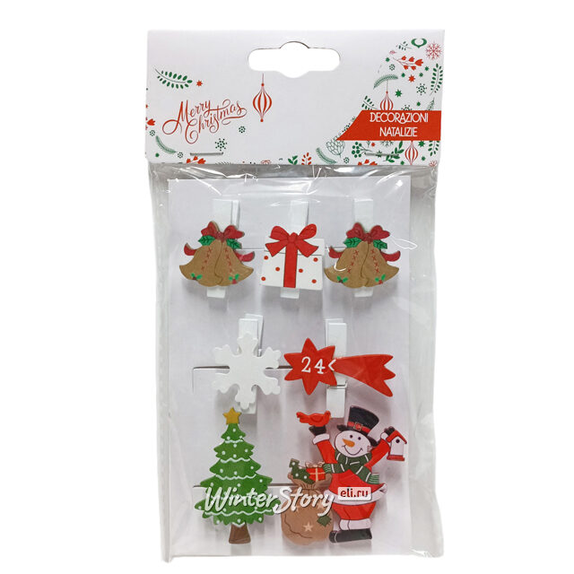 Рождественские прищепки Christmas Time 5 см, 7 шт Due Esse Christmas (Ду Эссе Кристмас)