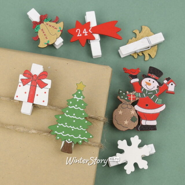 Рождественские прищепки Christmas Time 5 см, 7 шт Due Esse Christmas (Ду Эссе Кристмас)