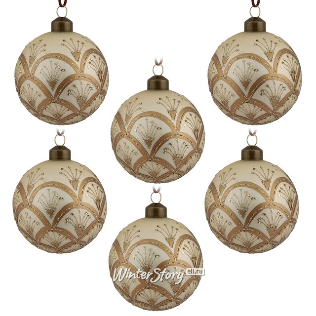Набор стеклянных шаров Maria Theresa Creme 8 см, 12 шт Due Esse Christmas (Ду Эссе Кристмас)