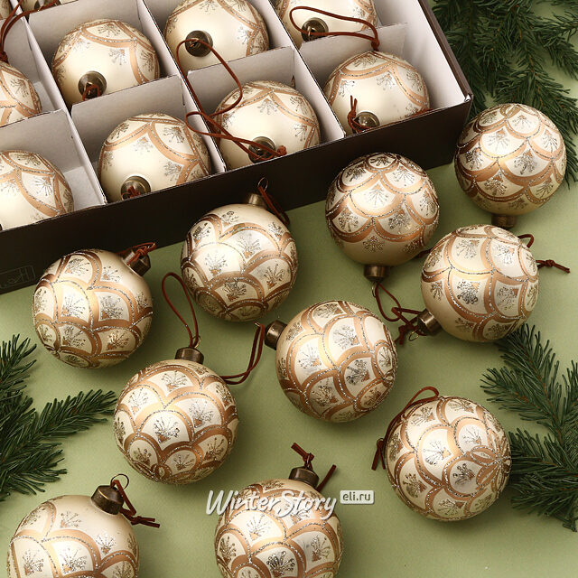 Набор стеклянных шаров Maria Theresa Creme 8 см, 12 шт Due Esse Christmas (Ду Эссе Кристмас)