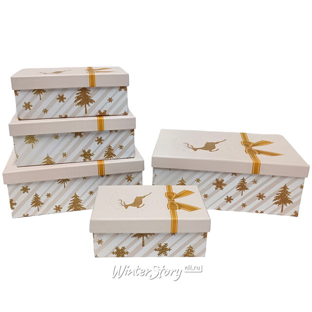 Набор подарочных коробок Abete Dorato - Quadrato 15-24 см, 5 шт Due Esse Christmas (Ду Эссе Кристмас)